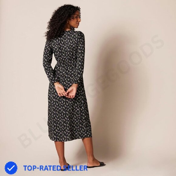 Lightweight Georgette Midi Dress Elegant V-Neck Long Sleeve Chic Casual Fit - Picture 3 of 4